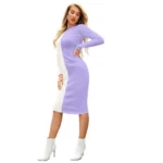 Women's Knitting stretchable Solid Round Neck Full Sleeve Dress (Purple) - Image 2
