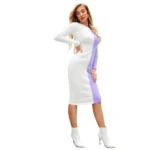 Women's Knitting stretchable Solid Round Neck Full Sleeve Dress (Purple) - Image 4