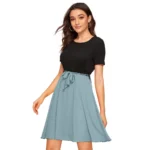 Women's Knitting stretchable Solid Round Neck Cap Sleeve Dress (Pista) - Image 2
