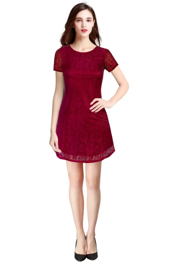 Women's Rasal Solid Round Neck Cap Sleeve Dress (Maroon)