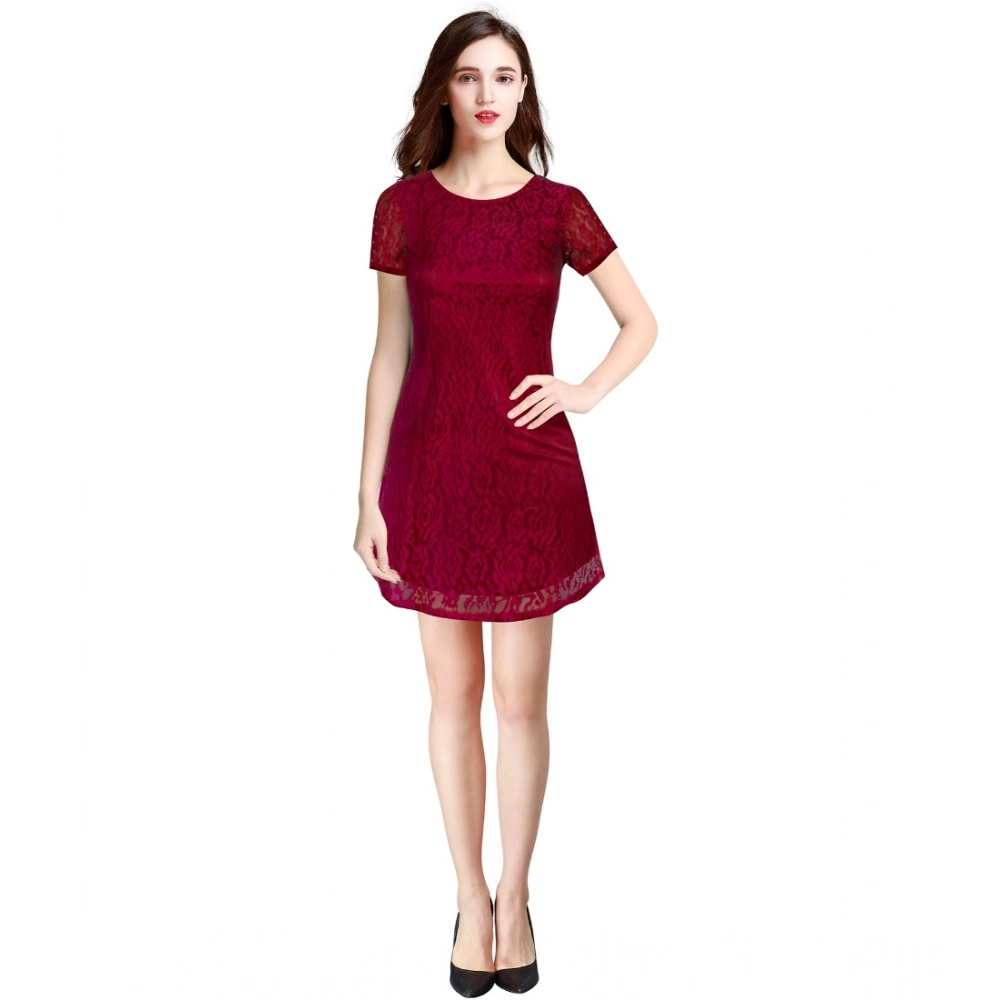 54162098667_f8fba70798_o_d-1000x1000-1.webp Women's Rasal Solid Round Neck Cap Sleeve Dress (Maroon) - Image 1