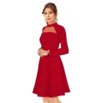 Women's Knitting stretchable Solid Round Neck Full Sleeve Dress (Red) - Image 2