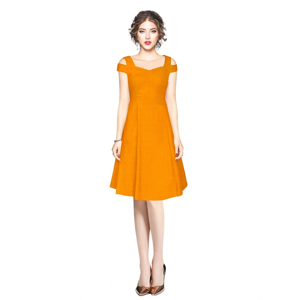 54162099237_01856f5835_o_d-1000x1000-1.webp Women's Polyester Solid V Neck Cap Sleeve off Shoulder Dress (Yellow) - Image 1