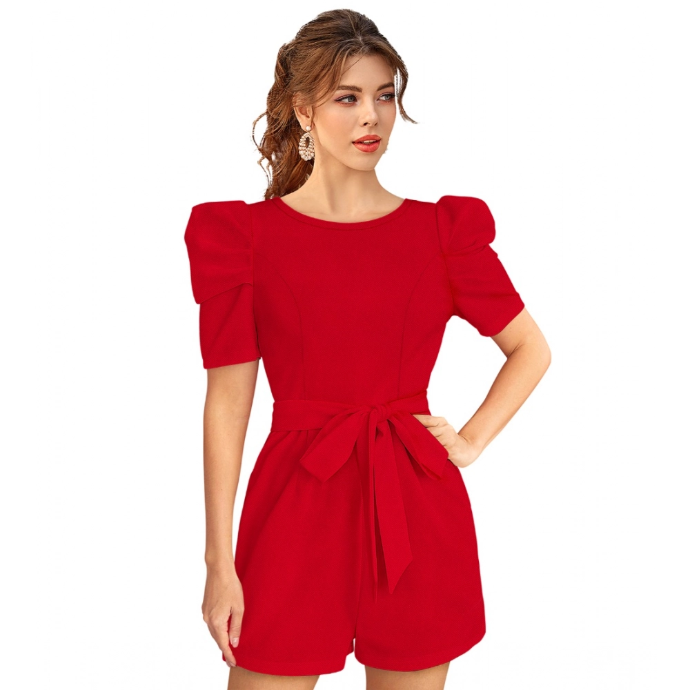 54162099467_1a4046038f_o_d-1000x1000-1.webp Women's Knitting stretchable Solid Round Neck 3-4 Puff Sleeve Dress (Red ) - Image 1