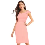 Women's Knitting stretchable Solid Round Neck Sleeveless Dress (Peach) - Image 2