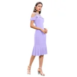Women's Knitting stretchable Solid Round Neck Sleeveless Dress (Purple) - Image 4