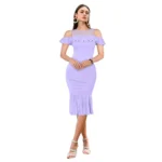 Women's Knitting stretchable Solid Round Neck Sleeveless Dress (Purple)