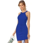 Women's Knitting stretchable Solid Round Neck Sleeveless Dress (Royal Blue) - Image 2