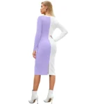 Women's Knitting stretchable Solid Round Neck Full Sleeve Dress (Purple) - Image 5
