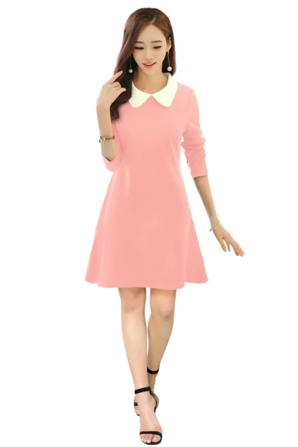 Women's Polyester Solid Collar 3-4th Dress (Peach)