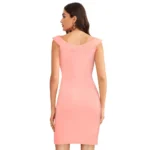 Women's Knitting stretchable Solid Round Neck Sleeveless Dress (Peach) - Image 5