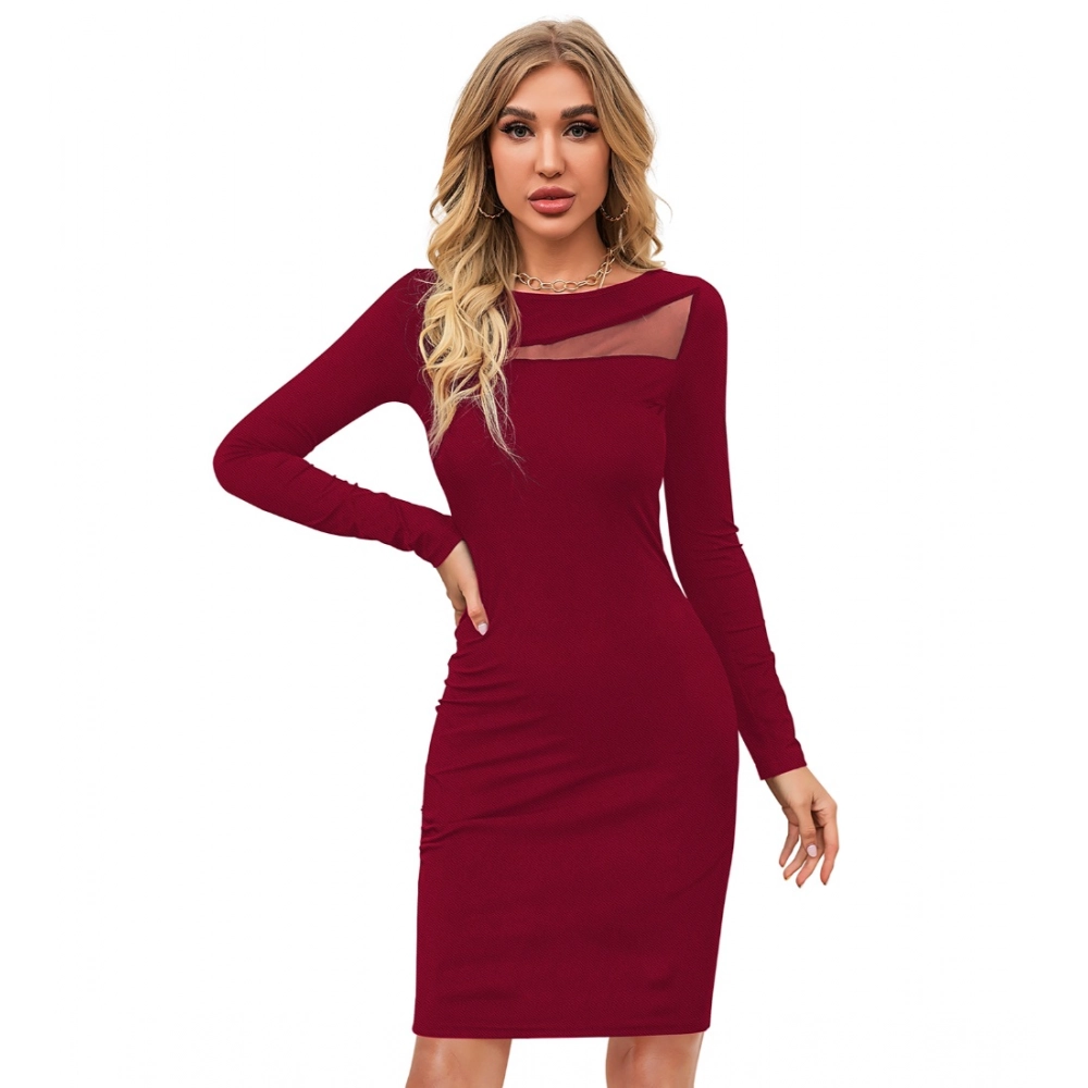 54163242813_e2a0979642_o_d-1000x1000-1.webp Women's Knitting stretchable Solid Round Neck Full Sleeve Dress (Maroon) - Image 1