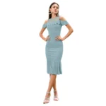 Women's Knitting stretchable Solid Round Neck Sleeveless Dress (Pista ) - Image 2