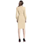 Women's Knitting stretchable Solid Round Neck Full Sleeve Dress (Beige ) - Image 5