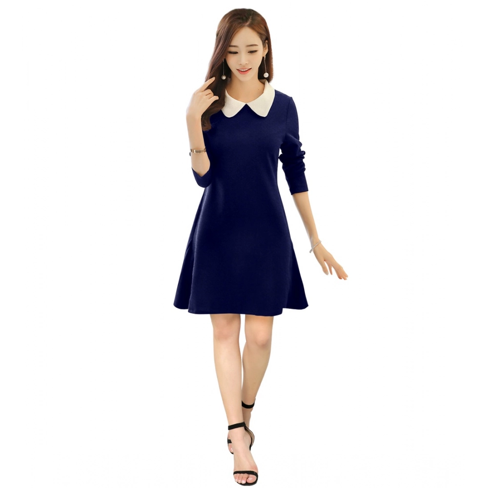 54163248448_f0a29a771c_o_d-1000x1000-1.webp Women's Polyester Solid Collar 3-4th Dress (Blue) - Image 1
