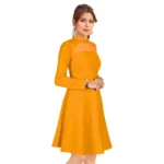 Women's Knitting stretchable Solid Round Neck Full Sleeve Dress (Yellow) - Image 4