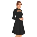 Women's Knitting stretchable Solid Round Neck Full Sleeve Dress (Black) - Image 4