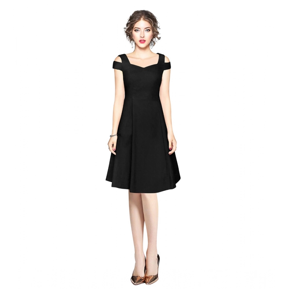 54163288804_09f5eacd5d_o_d-1000x1000-1.webp Women's Polyester Solid V Neck Cap Sleeve off Shoulder Dress (Black) - Image 1