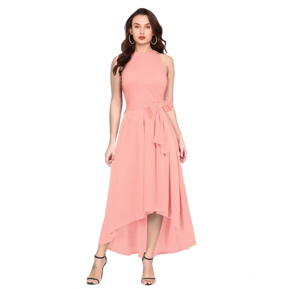 54163424145_9206145b08_o_d-1000x1000-1.webp Women's Polyster Solid Halter Neck Sleeveless Dress (Peach) - Image 1