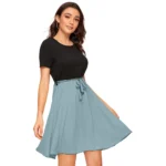 Women's Knitting stretchable Solid Round Neck Cap Sleeve Dress (Pista) - Image 4