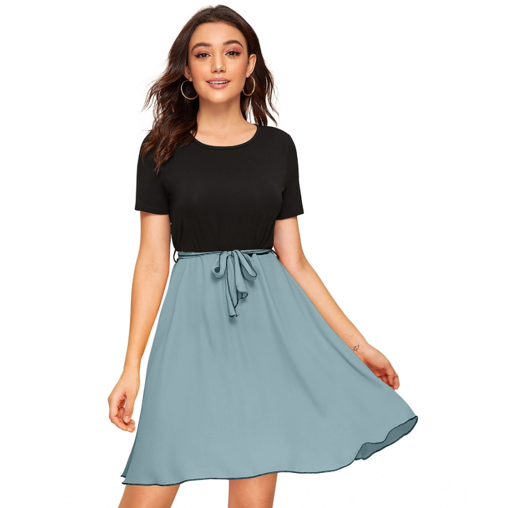 54163428715_4663690629_o_d-1000x1000-1.webp Women's Knitting stretchable Solid Round Neck Cap Sleeve Dress (Pista) - Image 1
