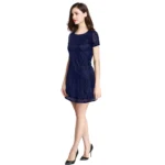 Women's Rasal Solid Round Neck Cap Sleeve Dress (Blue) - Image 2