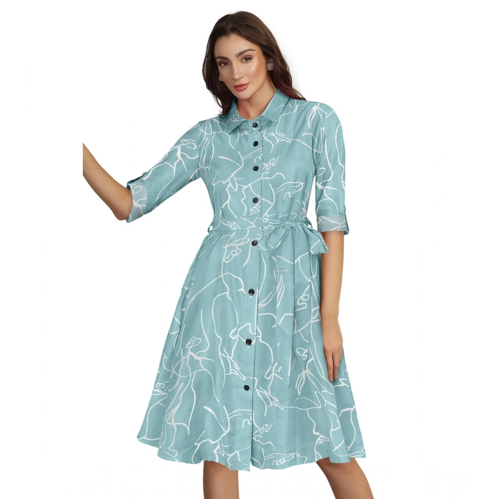 54165430541_64479932ee_o_d-1000x1000-1.webp Women's Ruby Cotton Printed Shirt Collar 3-4th Sleeve Dress (Pista) - Image 1