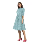 Women's Ruby Cotton Printed Shirt Collar 3-4th Sleeve Dress (Pista) - Image 2