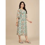 Women's Georgette Printed Round Neck Short Sleeve Dress (Multicolor) - Image 3
