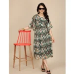 Women's Georgette Printed Round Neck Short Sleeve Dress (Black) - Image 6