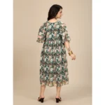 Women's Georgette Printed Round Neck Short Sleeve Dress (Black) - Image 3