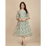 Women's Georgette Printed Round Neck Short Sleeve Dress (Multicolor)