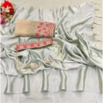 Women's Satin Solid Saree With Unstitched Blouse (Offwhite, 5-5 Mtrs)