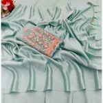 Women's Satin Solid Saree With Unstitched Blouse (Skyblue, 5-5 Mtrs)