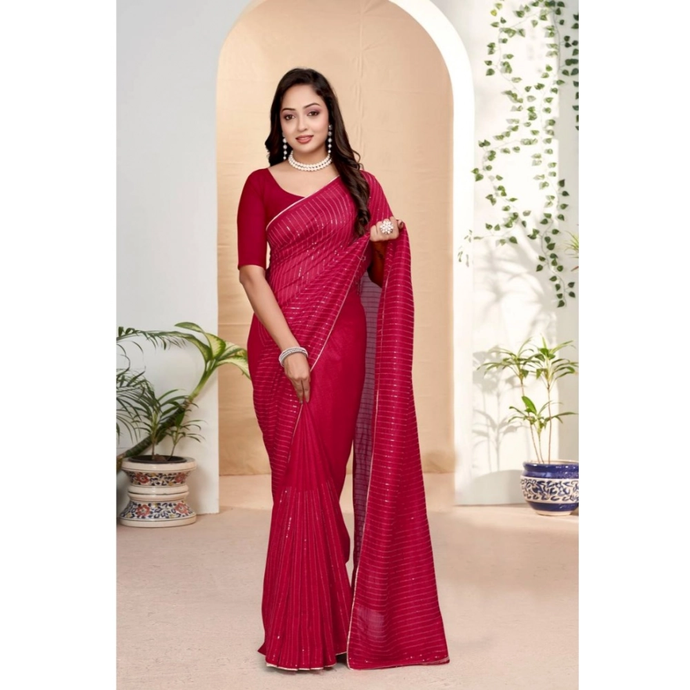 54434613457_a5e79b3891_o_d-1000x1000-1.webp Women's Vichitra Silk Striped Saree With Unstitched Blouse 5.5Mtr (Pink) - Image 1