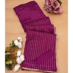 Women's Vichitra Silk Striped Saree With Unstitched Blouse 5.5Mtr (Purple) - Image 2