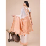 Women's Linen Cotton Printed Saree With Unstitched Blouse 5.5Mtr (White) - Image 3