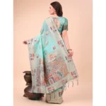 Women's Linen Cotton Printed Saree With Unstitched Blouse 5.5Mtr (Sky Blue) - Image 3