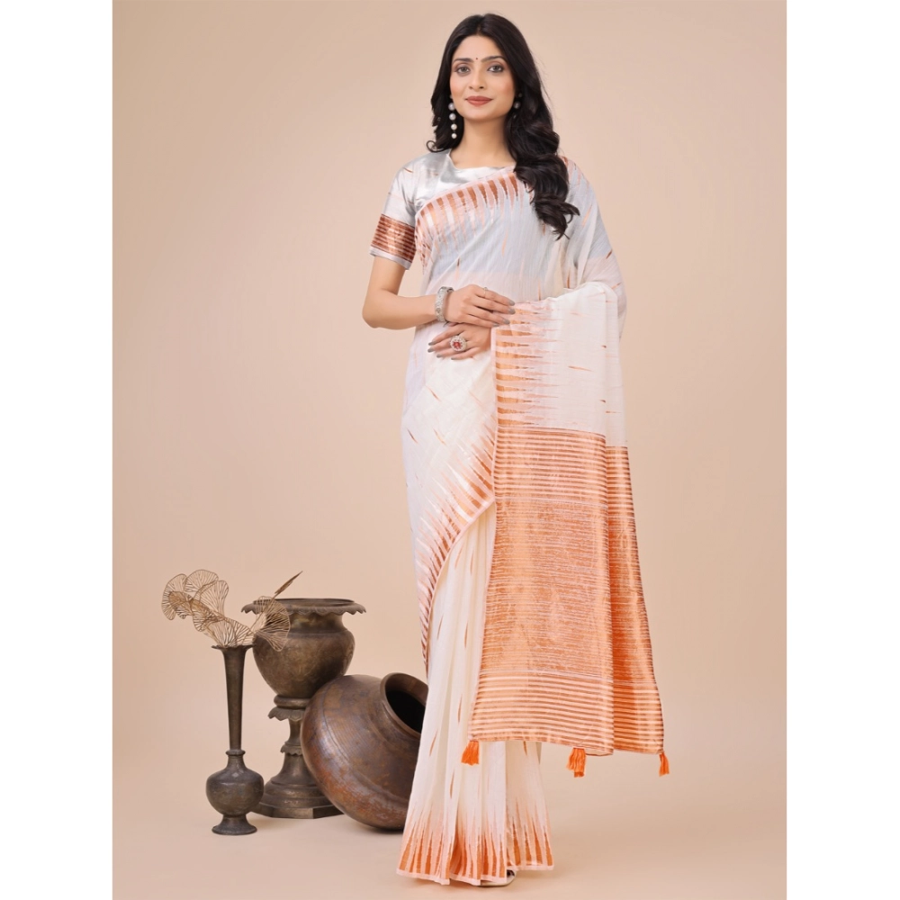 54442603549_e27af06b4a_o_d-1000x1000-1.webp Women's Linen Cotton Printed Saree With Unstitched Blouse 5.5Mtr (White) - Image 1