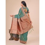 Women's Linen Cotton Printed Saree With Unstitched Blouse 5.5Mtr (Green) - Image 3