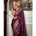 Women's Silk Printed Saree With Unstitched Blouse 5.5Mtr (Wine) - Image 3