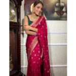 Women's Silk Printed Saree With Unstitched Blouse 5.5Mtr (Rani Pink) - Image 3