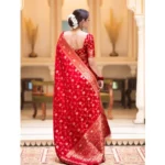 Women's Silk Printed Saree With Unstitched Blouse 5.5Mtr (Red) - Image 3