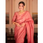 Women's Silk Printed Saree With Unstitched Blouse 5.5Mtr (Pink) - Image 2