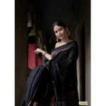 Women's Silk Printed Saree With Unstitched Blouse 5.5Mtr (Black) - Image 3