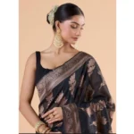 Women's Silk Printed Saree With Unstitched Blouse 5.5Mtr (Black) - Image 3