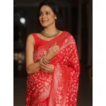 Women's Silk Printed Saree With Unstitched Blouse 5.5Mtr (Orange) - Image 2