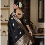 Women's Silk Printed Saree With Unstitched Blouse 5.5Mtr (Black) - Image 3