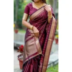 Women's Silk Printed Saree With Unstitched Blouse 5.5Mtr (Maroon) - Image 2