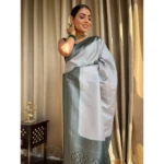 Women's Silk Printed Saree With Unstitched Blouse 5.5Mtr (Grey) - Image 2